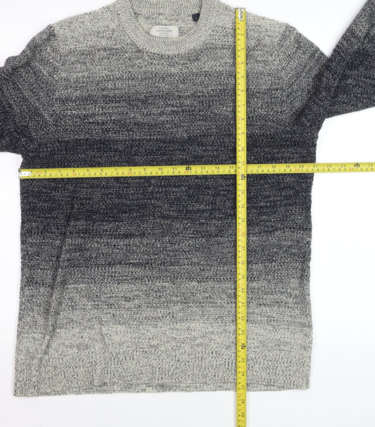 Jack & Jones Men's Grey Ombre Knit Cotton Jumper Size L
