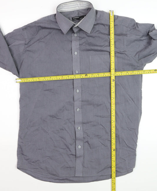 Woolworths Men's Grey Regular Fit Long Sleeve Button-Up Shirt Size 16