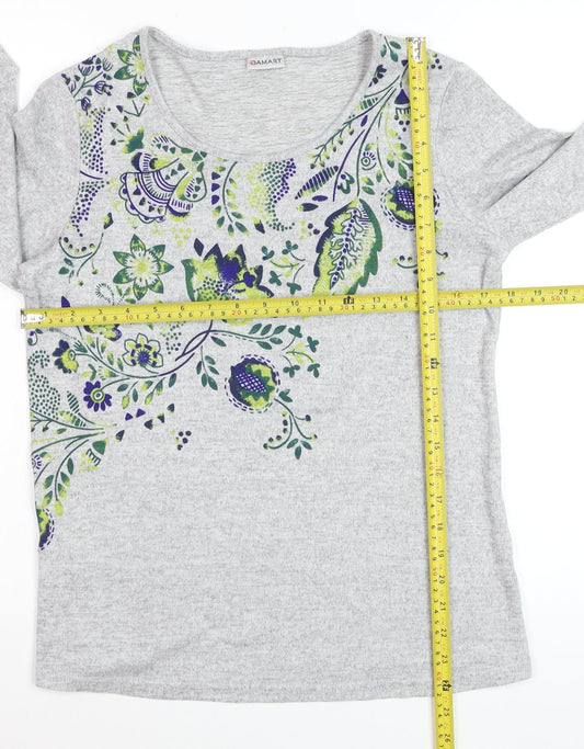 Damart Women's Grey Floral Scoop Neck Long Sleeve Cotton Jumper Size S