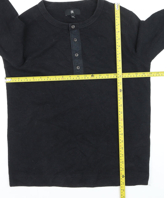 Banana Republic Men's Black Cotton Henley Jumper Size M Long Sleeve