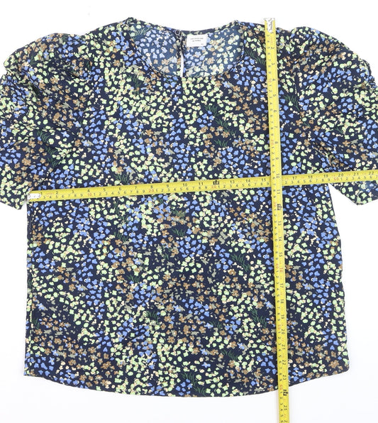 Jacqueline de Yong Women's Blue Floral Puff Sleeve Blouse Size 12
