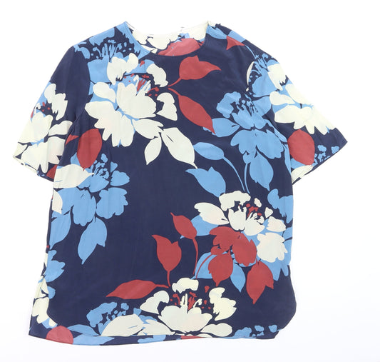 Additional front view of Jaeger Women’s Multicoloured Silk Floral Blouse UK16