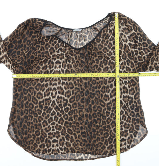 Marks and Spencer Women’s Brown Leopard Print Sheer Tunic Blouse Size 20