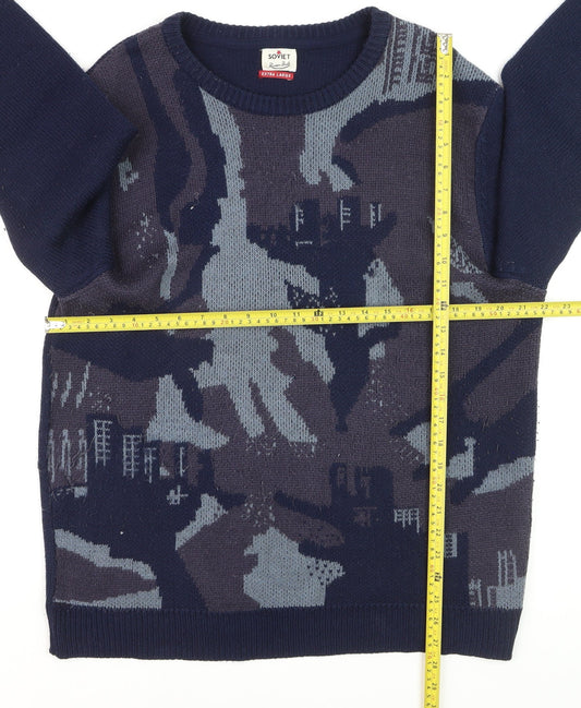 Soviet Men's Blue Camouflage Knit Crew Neck Jumper XL