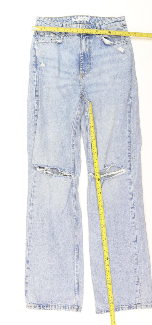 Zara Women Blue Distressed Straight Jeans Size 10