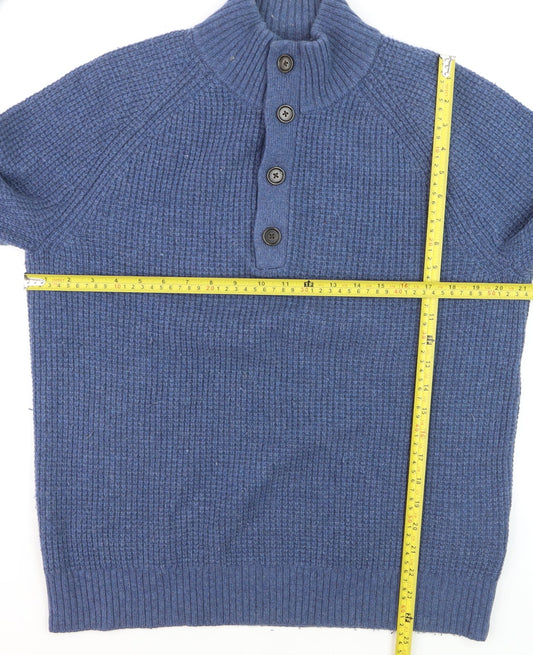 Banana Republic Men's Blue Wool Henley Jumper Size M