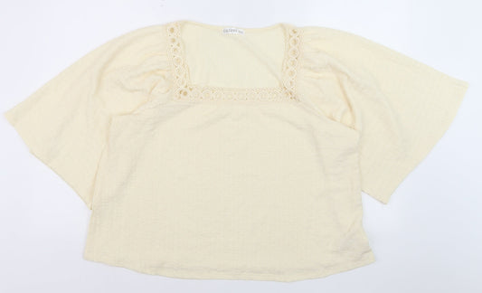 Additional front view of Gallery Women Ivory Bohemian Crochet Neck Blouse XL