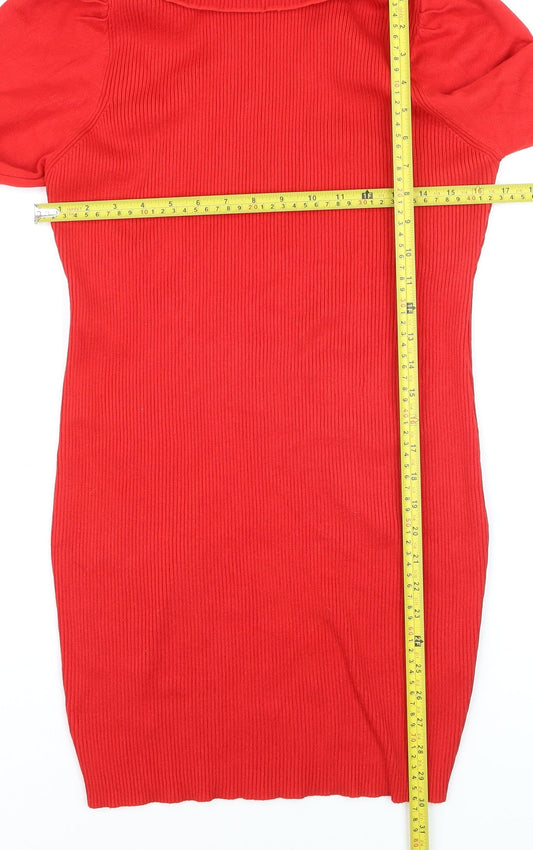 Nasty Gal Women's Red Roll Neck Long Sleeve Tunic Jumper Size L