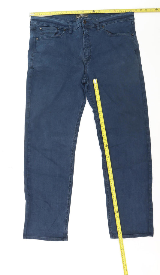 Marks and Spencer Men's Blue Straight Fit Jeans 40W 33L Cotton Blend