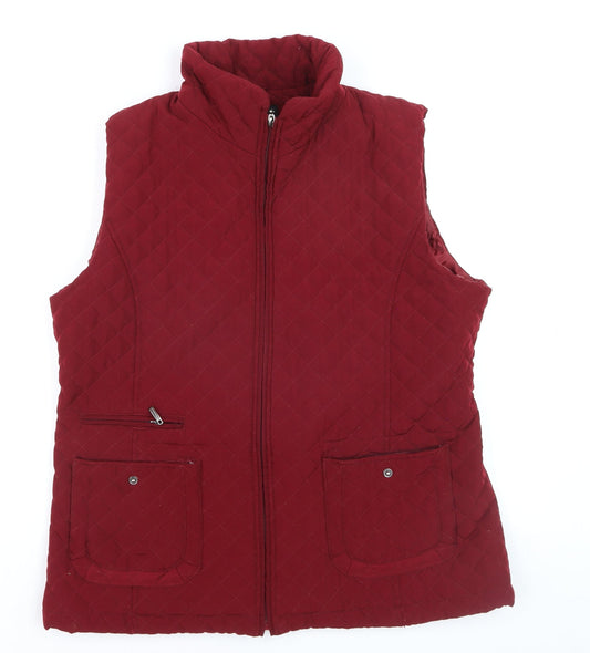 Additional front view of Gallery Women Red Quilted Padded Waistcoat Gilet L