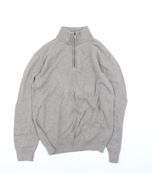 Additional front view of Dunnes Men’s Beige Cotton Half Zip Jumper, size M, High Neck