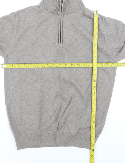 Dunnes Men’s Beige Cotton Half Zip Jumper Size M High Neck