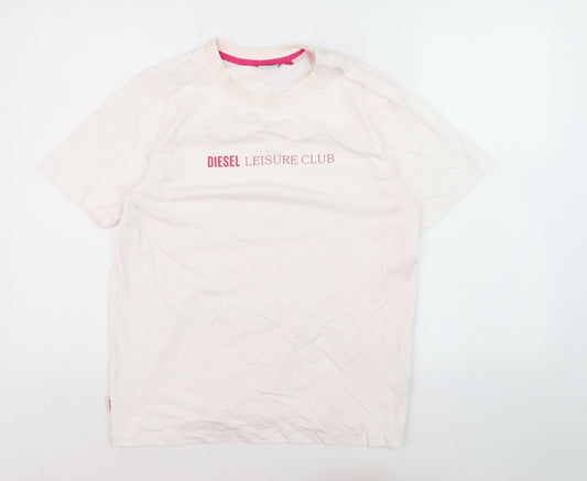 Diesel Women Ivory Leisure Club Cotton T-Shirt M Short Sleeve