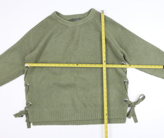 Primark Women's Green XL Ribbed Knit Pullover Jumper with Side Lace-Up