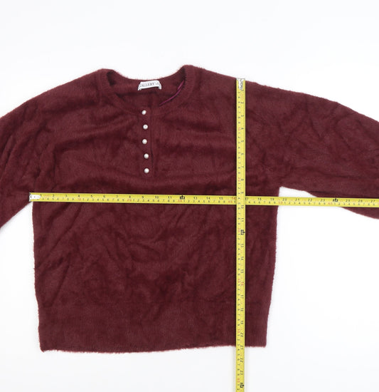 Gallery Women's Red Henley Knit Jumper Size M