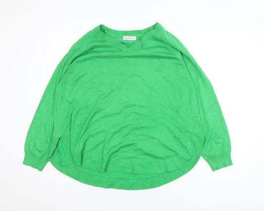 Gallery Women's Green V-Neck Relaxed Fit Knit Jumper Size XL