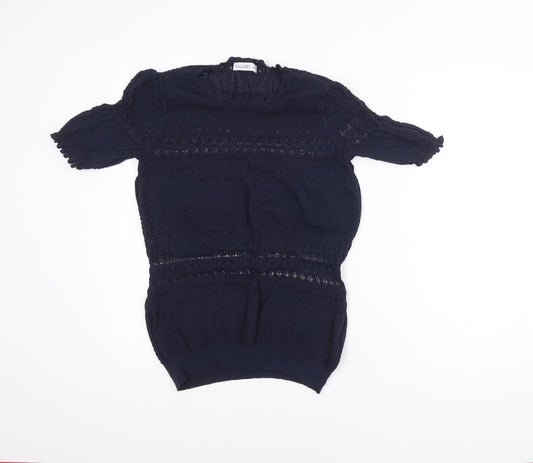 Additional front view of Gallery Women's Blue Short Sleeve Knit Blouse, size L