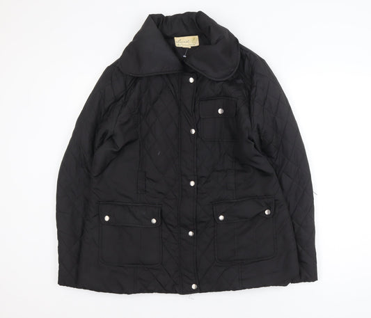 Additional front view of Lucid unisex black quilted mid-length jacket, size 16