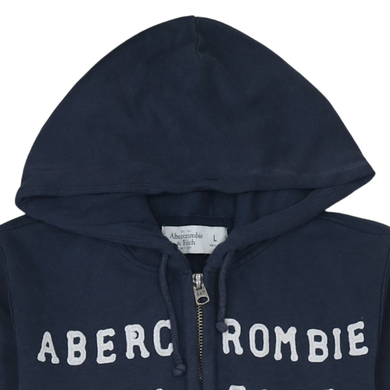 Abercrombie & Fitch Men's Blue Full Zip Hoodie L Logo Athletic