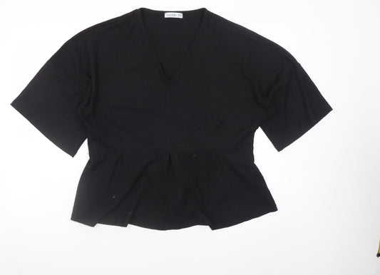 Additional front view of Gallery Women Black Large V-Neck Tunic Top with Tie Belt