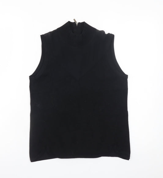 Karen Millen Women Black Mock Neck Sleeveless Jersey Blouse Size 2