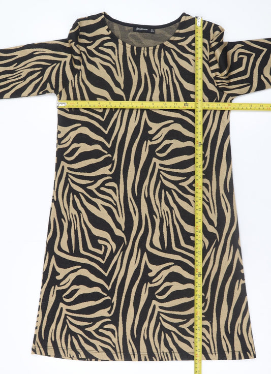 Stradivarius Women’s Beige Zebra Print Shift Knit Dress Size 8
