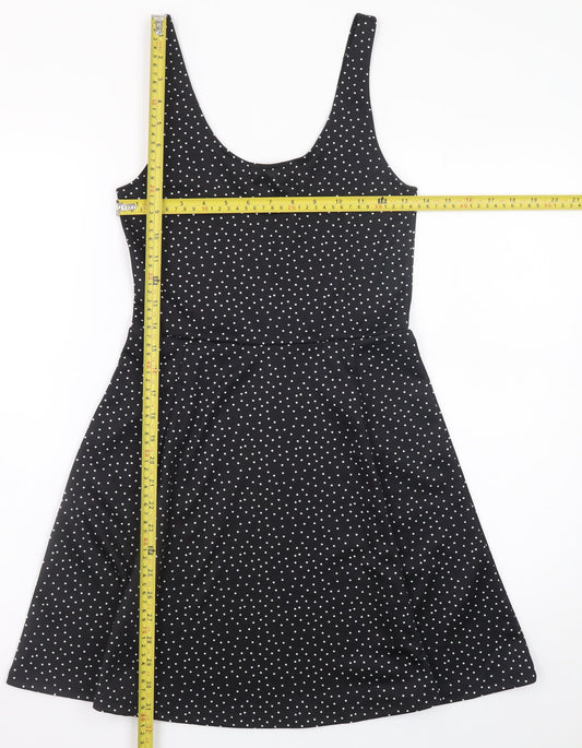 H&M Women Black Polka Dot A-Line Scoop Neck Dress Size 10