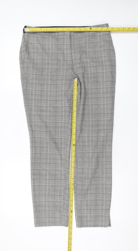 Zara Womens Grey Check Slim Trousers Size L Plaid Workwear
