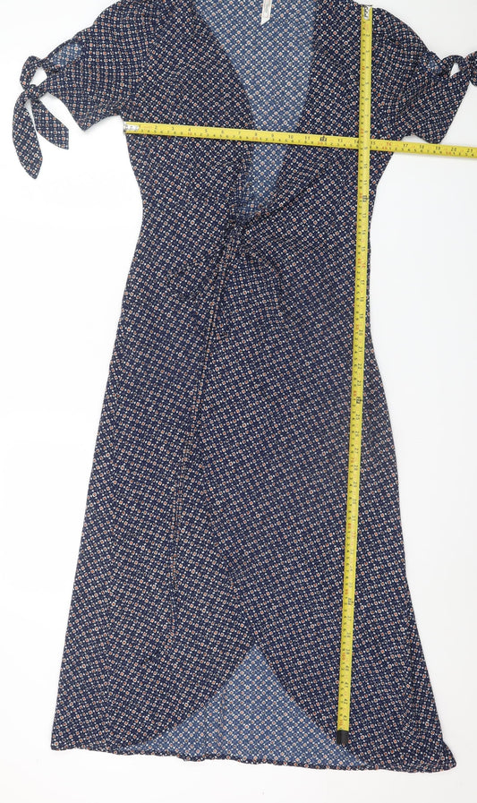 Stella Morgan Women's Blue Geometric Wrap Midi Dress Size 8