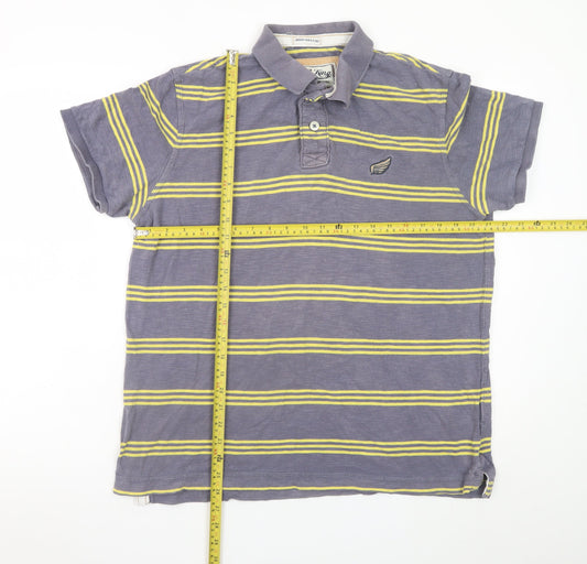 Drift King Men’s Grey Striped Polo Shirt Size L Classic Cotton