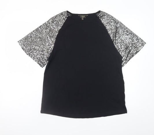 Lipsy Womens Black Sequin Sleeve Raglan Short Sleeve T-Shirt Size 12