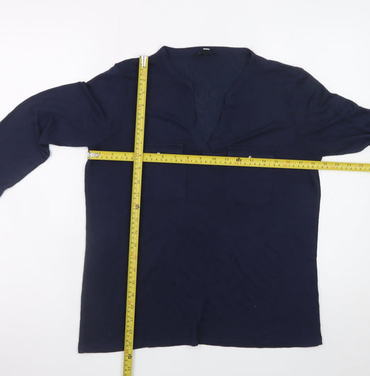 Cortefiel Women's Blue Tunic Blouse Size 10 V-Neck Long Sleeve
