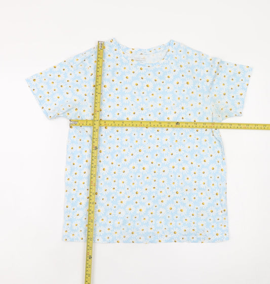 Dunnes Stores Womens Blue Floral Cotton T-Shirt Size S