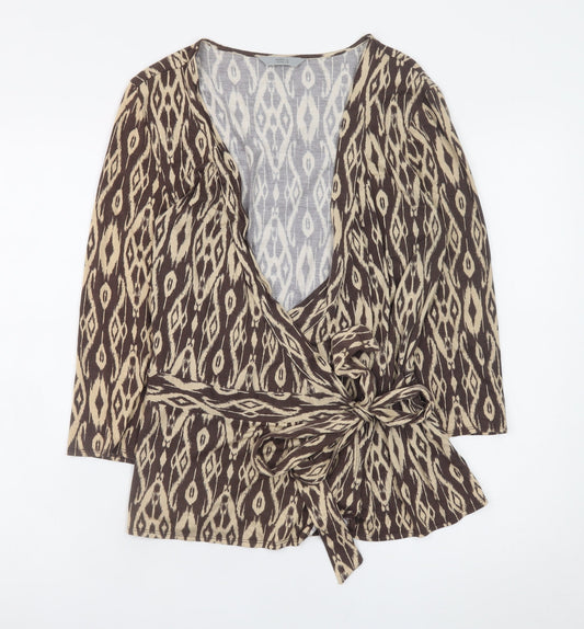 Marks and Spencer Women Brown Geometric Wrap Blouse Size 14