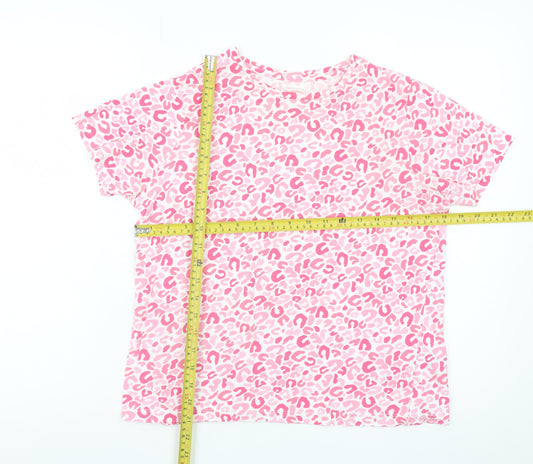 Dunnes Stores Womens Pink Animal Print Cotton T-Shirt Small