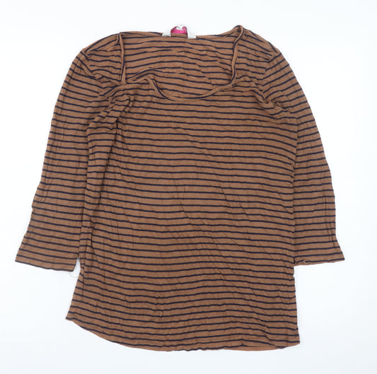 Additional front view of Red Herring Maternity Brown Striped 3/4 Sleeve Top, size 12