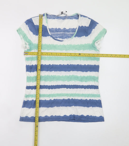 Laura Ashley Women Blue Striped Cotton T-Shirt Size 10