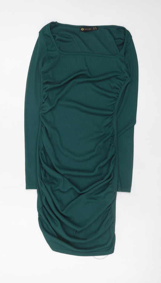 Additional front view of I Saw It First Women’s Green Long Sleeve Bodycon Dress UK 8