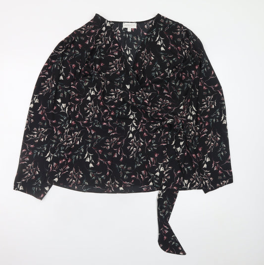 Apricot Womens Black Floral Wrap Blouse UK 16 Long Sleeve