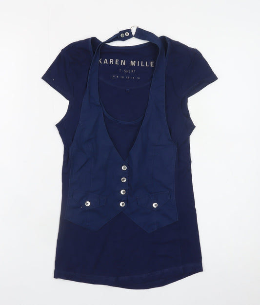 Karen Millen Women's Blue Size 6 Slim Fit Button Detail T-Shirt