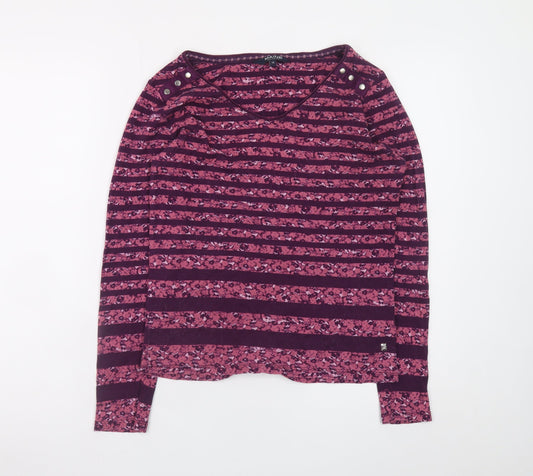 Maine New England Women's Purple Striped Long Sleeve Cotton T-Shirt Size 14