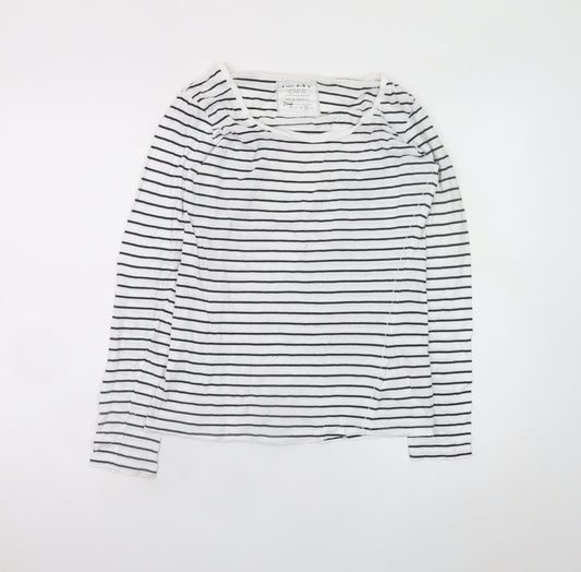 Additional front view of ICHI Women’s White Black Striped Long Sleeve Cotton T-Shirt L