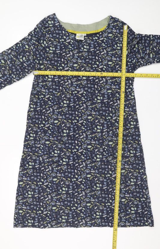 Weird Fish Women Blue Floral Shift Dress Size 16 Cotton 3/4 Sleeve