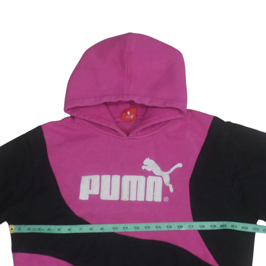 Puma Womens Pink & Black Pullover Hoodie Small Logo Fleece Sweatshirt