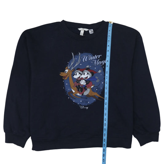 H&M Disney Womens Black XL Pullover Sweatshirt Winter Magic Mickey Minnie Print