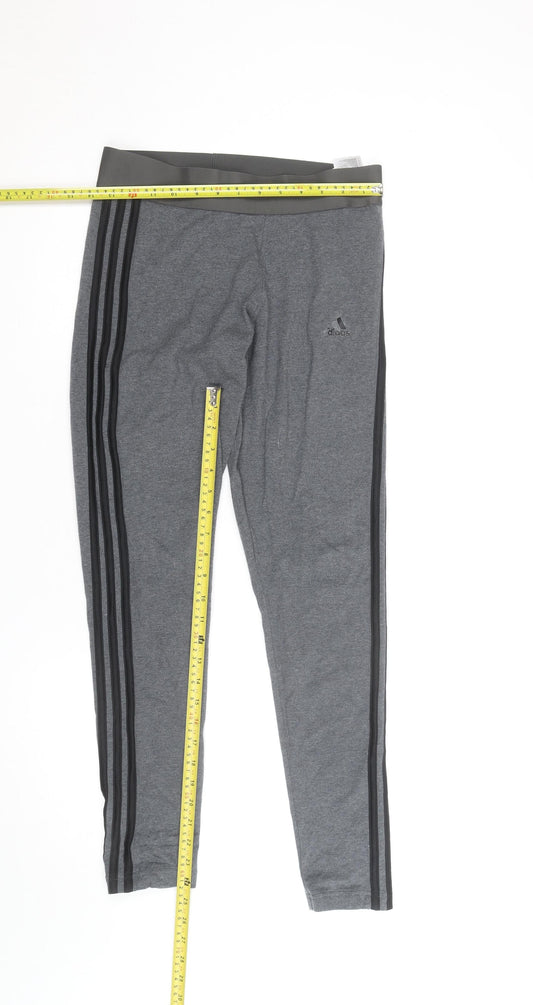 Adidas Women Grey Side Stripe Cotton Leggings M Slim Fit Activewear