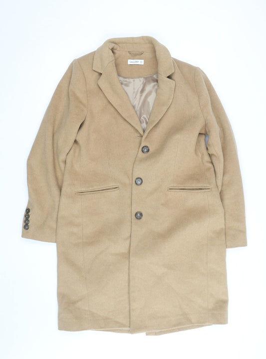 Additional front view of Gallery Women's Beige Wool Blend Long Coat, size 14, Classic Overcoat