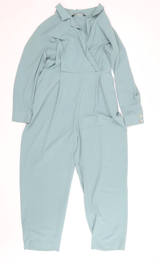 Zara Women Blue Long Sleeve Collared Jumpsuit Size 14
