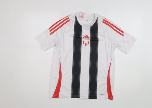 Additional front view of Adidas boys’ white striped football jersey t-shirt 13-14 years aeroready