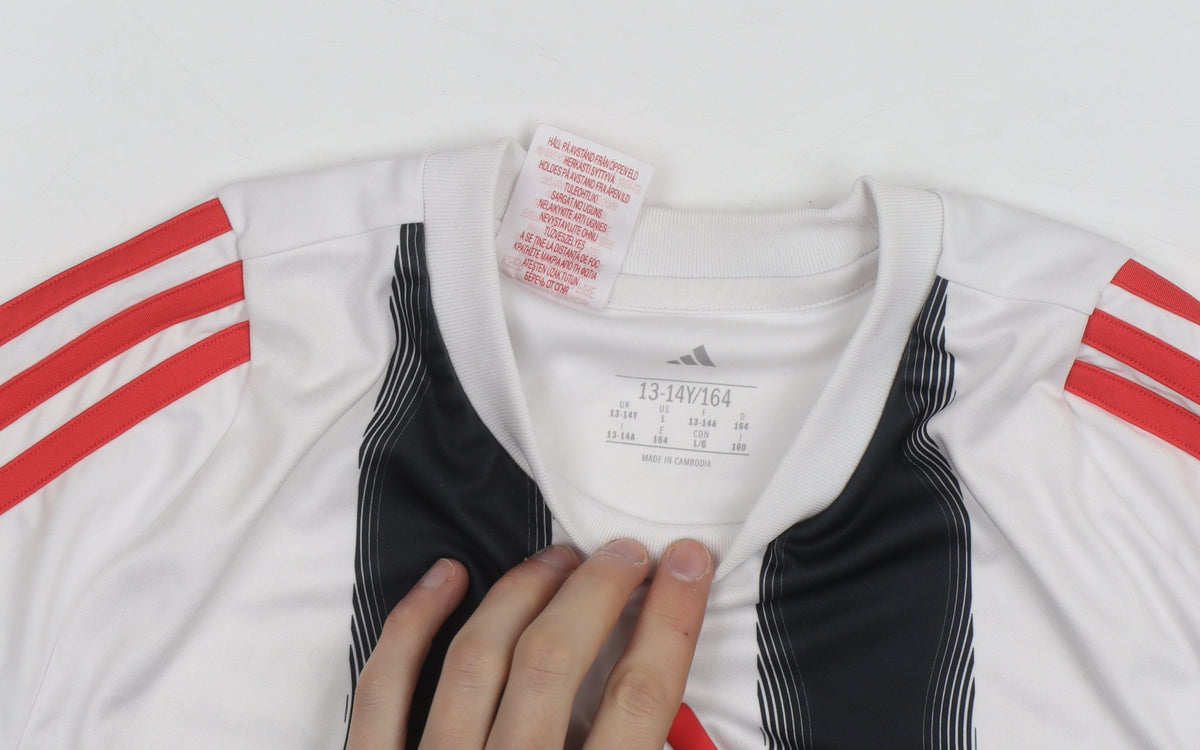 Additional view of Adidas boys’ white striped football jersey t-shirt 13-14 years aeroready